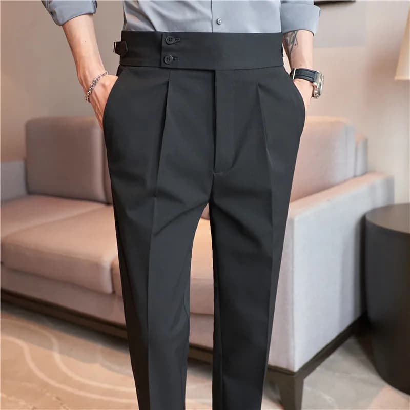 Pantalon bureau homme slim fit pêche élégant vintage poches formelles business haut de gamme