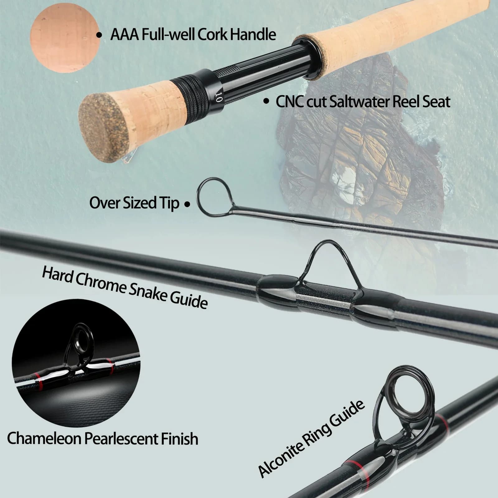 Canne mer Maximumcatch Saltpro 9FT 8/9/10WT action rapide carbone 30T+40T SK pour pêche en eau salée