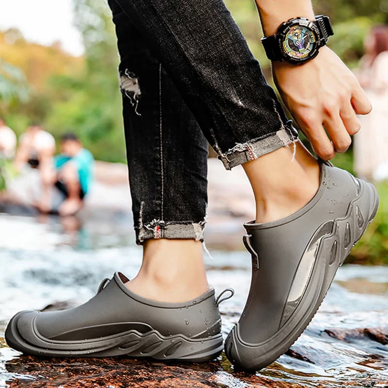 Bottes de pluie homme casual imperméables - Chaussures jardin isolées antidérapantes mode slip-on