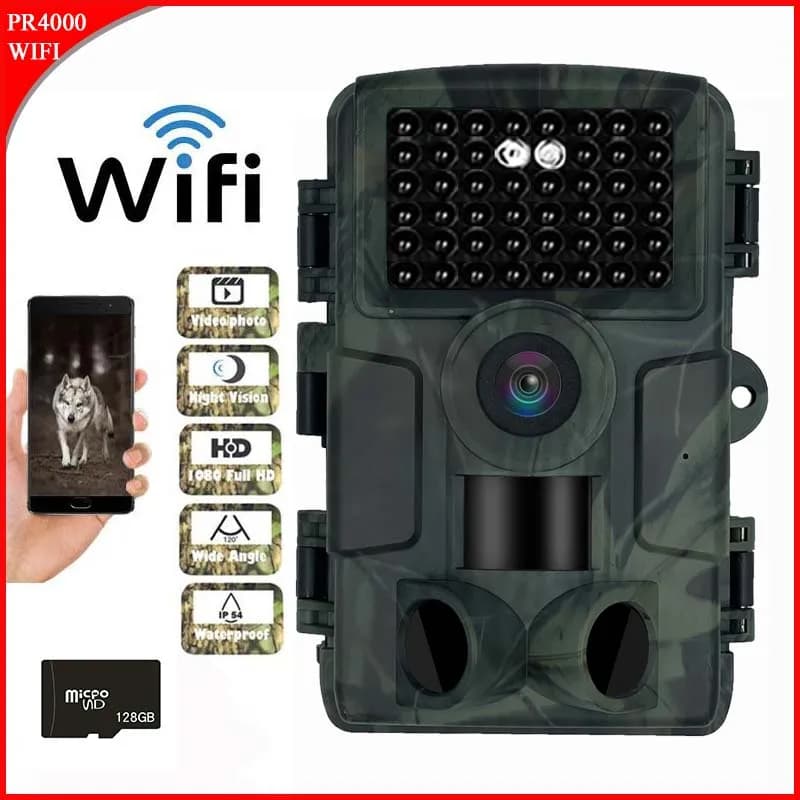 PR4000 caméra chasse WiFi Bluetooth 32MP IP66 étanche avec écran LCD 2 pouces vision nocturne