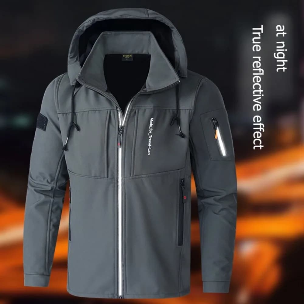 Veste imperméable homme hiver doublée polaire déperlante avec capuche amovible pour pêche