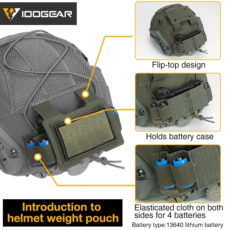 Housse légère pour casque rapide IDOGEAR avec poche batterie NVG pêche nocturne