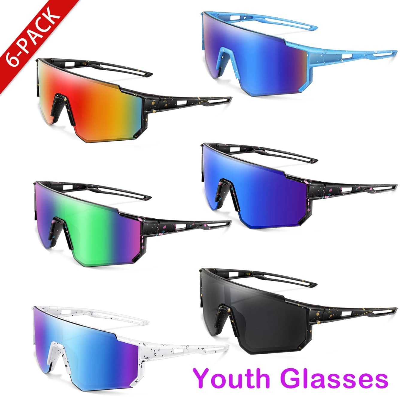 Lot 6 paires lunettes pêche jeunes 9-14 ans protection UV pour initiation pêche famille