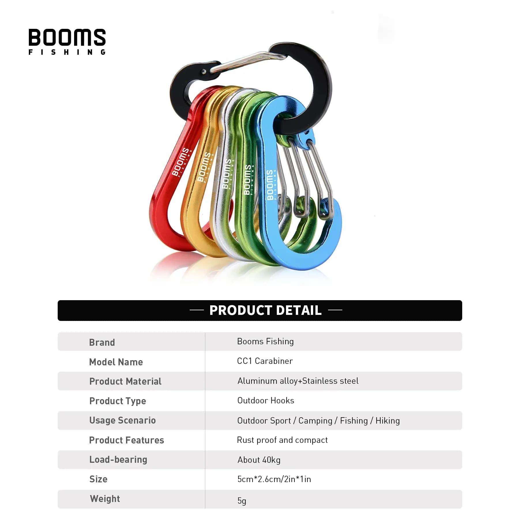 Booms Fishing CC1 6 mousquetons aluminium alliage porte-clés camping escalade pêche accessoires