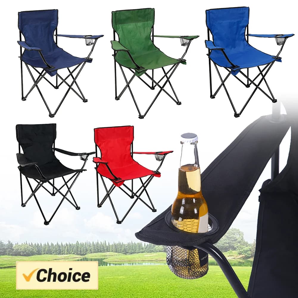 Chaise pliante pêche plage camping avec porte-bouteille tissu oxford portable siège extérieur