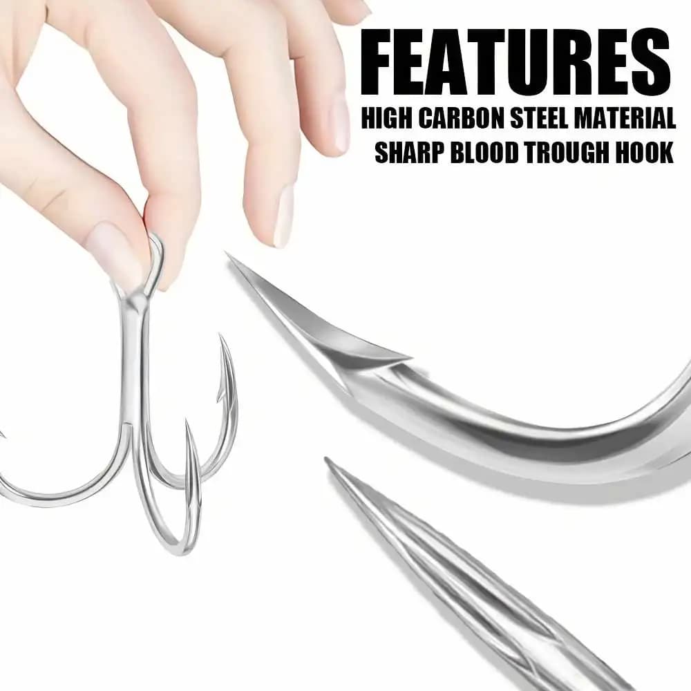 10 hameçons triples CAZULO acier inox carbone - Hameçons renforcés pour pêche eau douce et mer