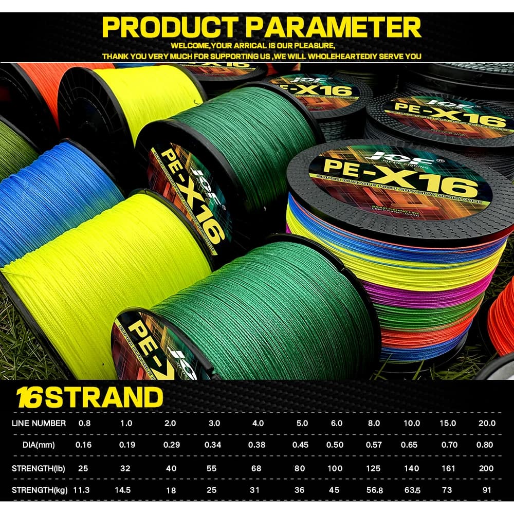 Ligne de pêche mer 16 brins PE 25-200LB pour surfcasting et roche, 100 à 1000 mètres