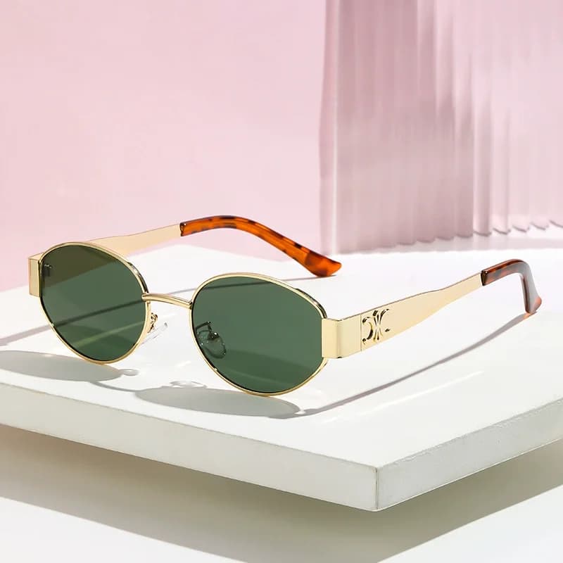 Lunettes de soleil designer ovales métal doré - Style rétro glamour pour pêcheurs élégants hommes et femmes