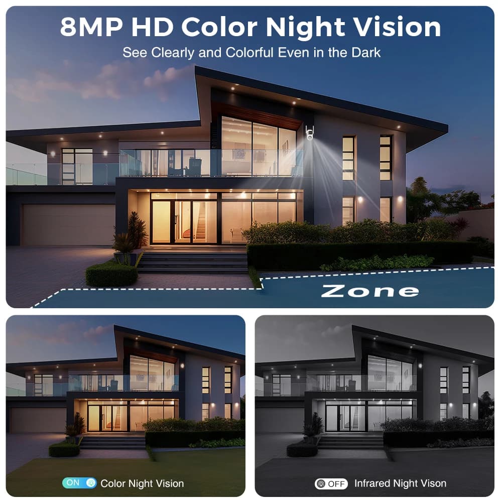 Caméra surveillance extérieure BESDER 8MP WiFi PTZ détection humaine suivi automatique audio P2P