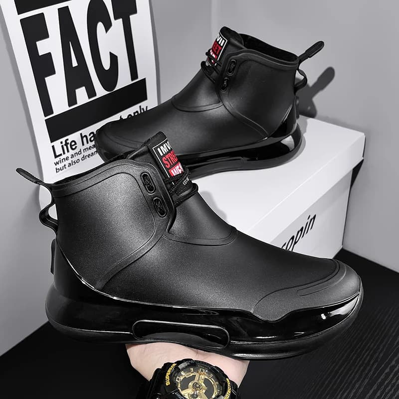 Bottes de pluie courtes homme lacets antidérapantes pour pêche travail extérieur étanches