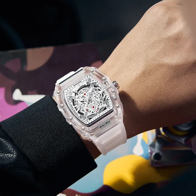 Montre homme fashion barillet transparent étanche quartz - Cadeau sport élégant pour homme
