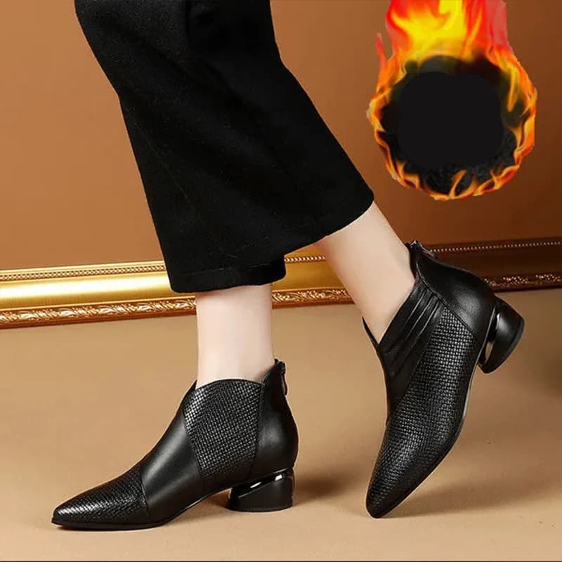 Bottes cheville cuir luxe femmes bout pointu 2024 talon bas bureau automne chaussures pêche
