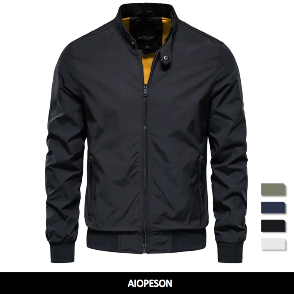 Bomber baseball couleur unie homme col montant slim fit automne qualité pêche