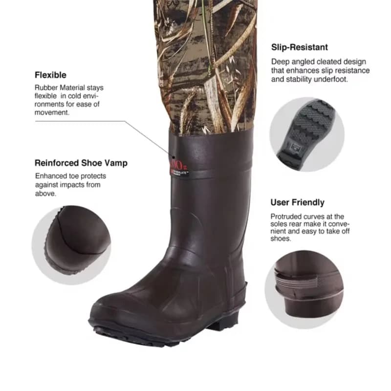 Bottes de chasse canard camouflage étanches isolées pour pêche et chasse au gibier d'eau