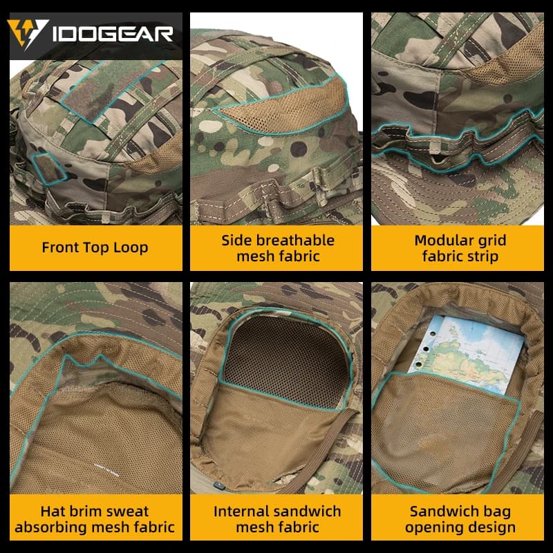 Chapeau tactique boonie pêche IDOGEAR - Brim large ajustable camouflage pêche chasse 3623