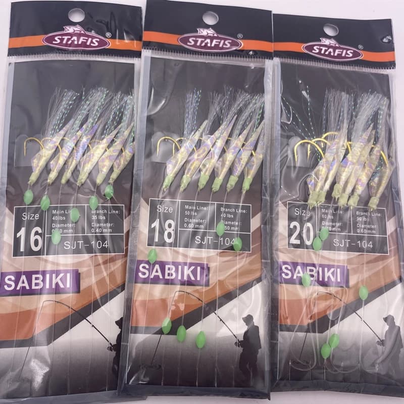 Flasher string hooks avec peau de poisson réel pour pêche en mer - leurre lumineux pour seiche, poulpe et congre
