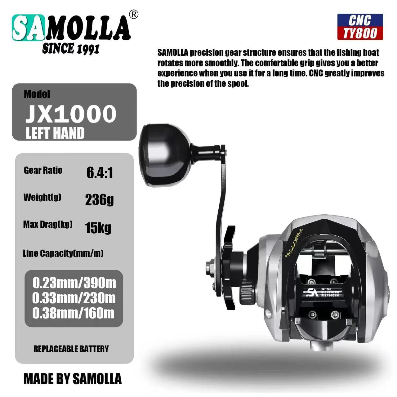 Moulinet baitcasting SAMOLLA grande taille étanche mer 7.2:1 15KG drag pour pêche trolling et silure