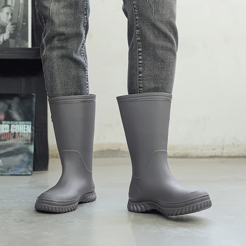 Bottes pluie homme style allemand pêche anti-odeur fourrées PVC toutes saisons cuisine