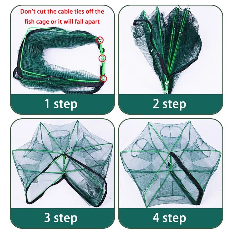 Piège à poissons et crustacés pliable en nylon - Cage filet pour écrevisses, crabes et crevettes