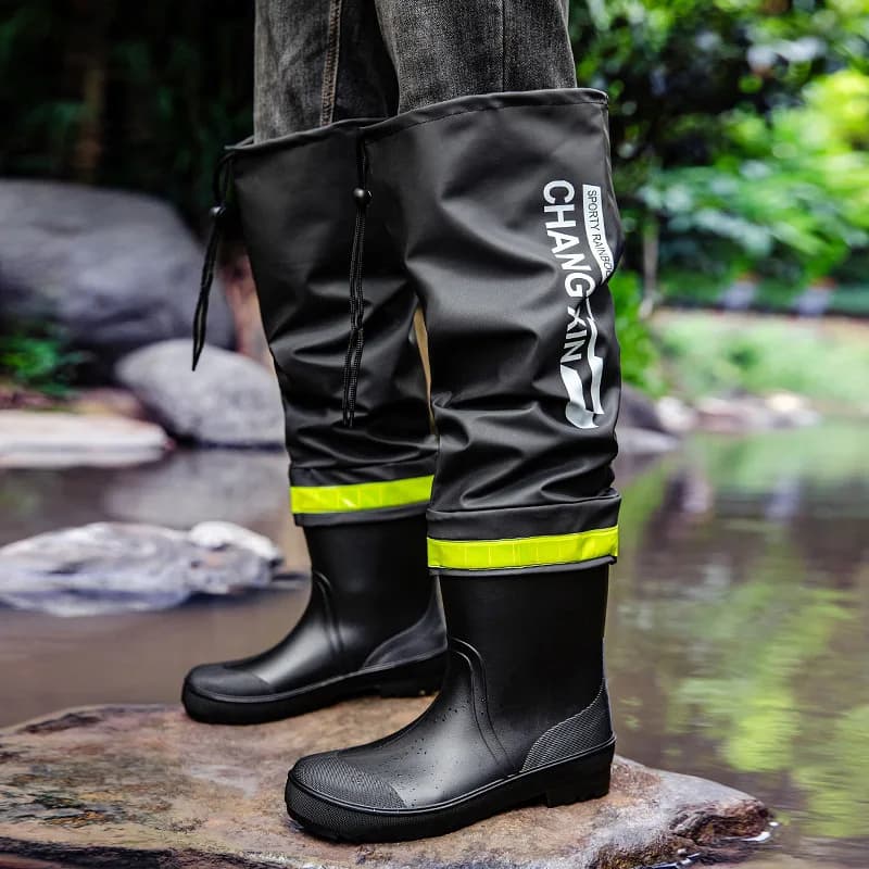 Bottes de pêche homme hautes imperméables genou - Chaussures aquatiques réservoir pour pêche en eau