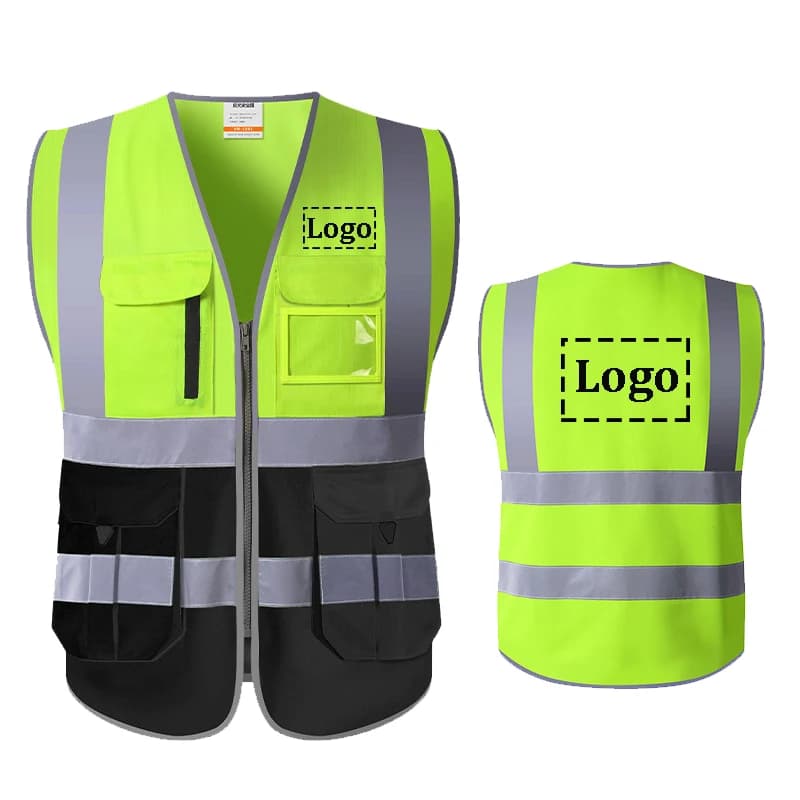 Veste travail haute visibilité pêche - Logo personnalisé poche zip - Construction routes berges