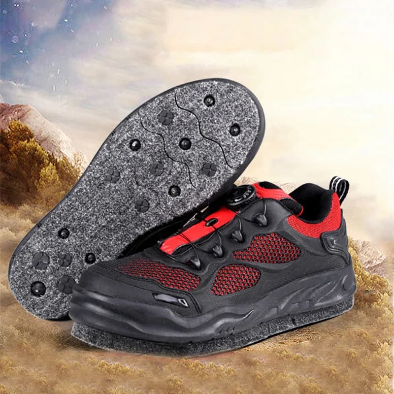 Chaussures de pêche sur rochers avec semelle feutre et clous amovibles - Chaussures anti-dérapantes pour pêche en mer et randonnée