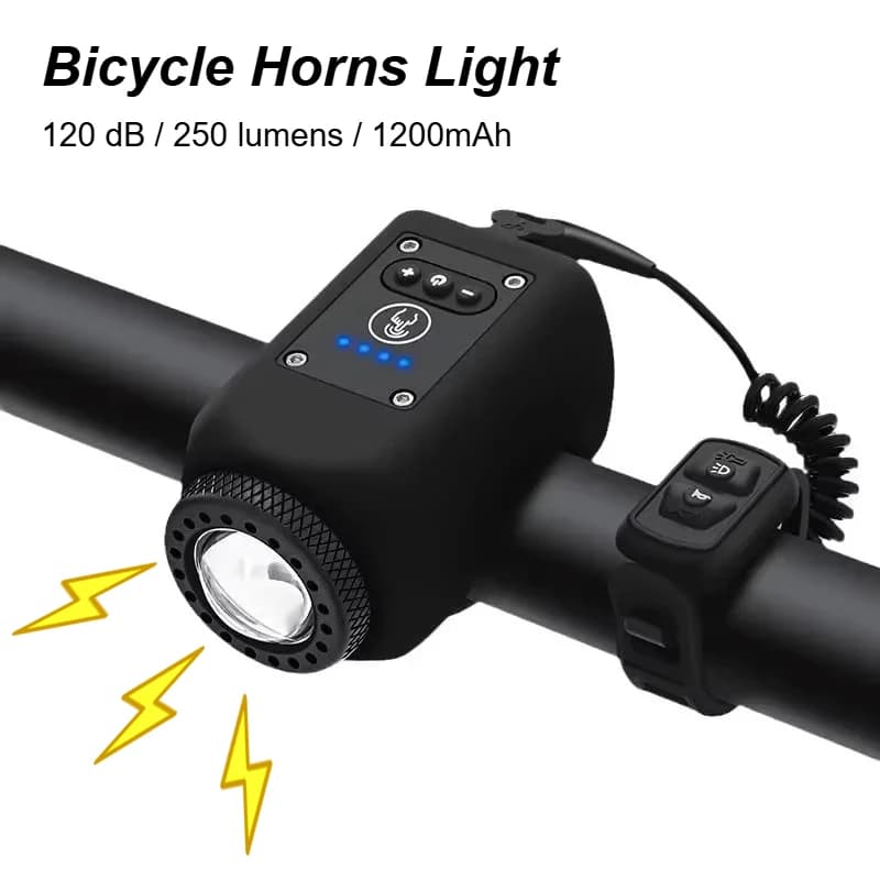 Klaxon vélo électrique rechargeable USB 120dB - Lampe MTB étanche IPX6 accessoire cyclisme