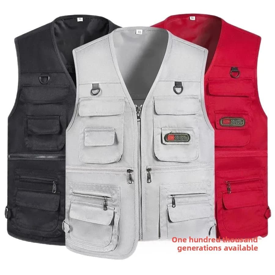 Veste homme décontractée multi-poches pour pêche, photo et travail en extérieur - Coupe ample