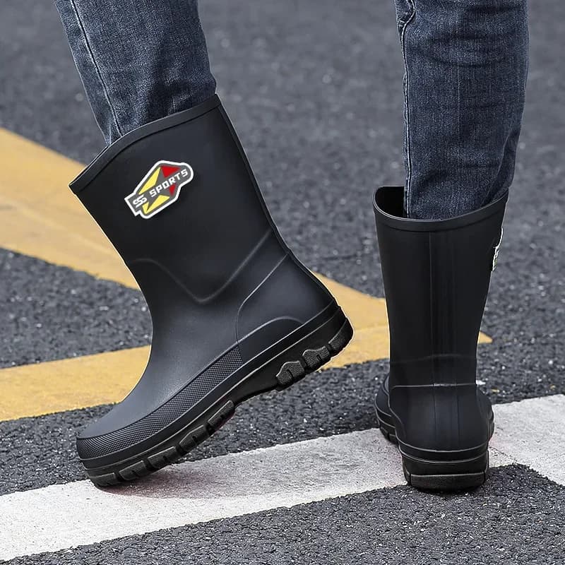 Bottes de pêche homme 25cm noires imperméables antidérapantes grandes tailles PVC écologique