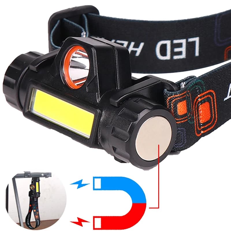 Lampe frontale XP-G Q5 2500lm étanche avec LED COB et batterie rechargeable intégrée 14450