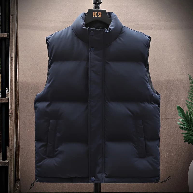 Gilet homme hiver coton matelassé sans manches coupe-vent chaud couleur unie veste décontractée