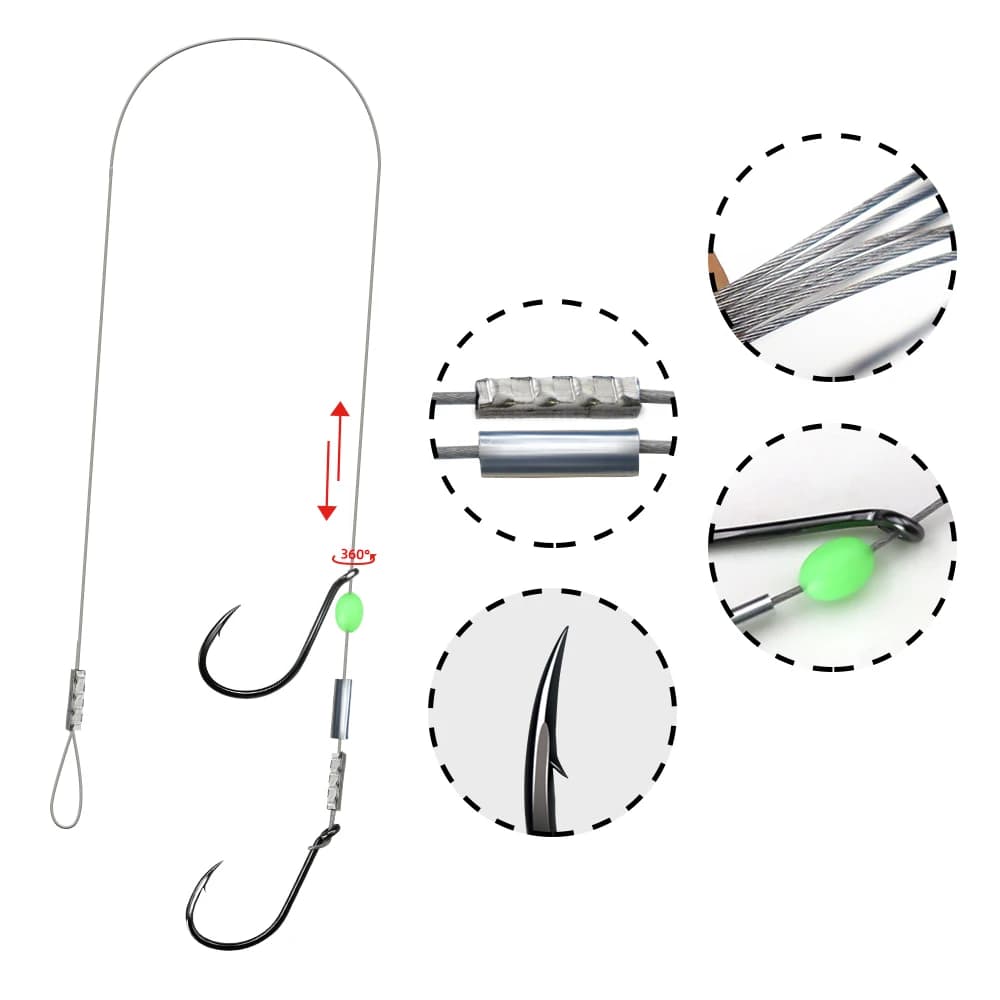 ZYZHE 1pc Stinger Rig pêche avec 49 brins acier double hameçon appât vivant eau douce mer