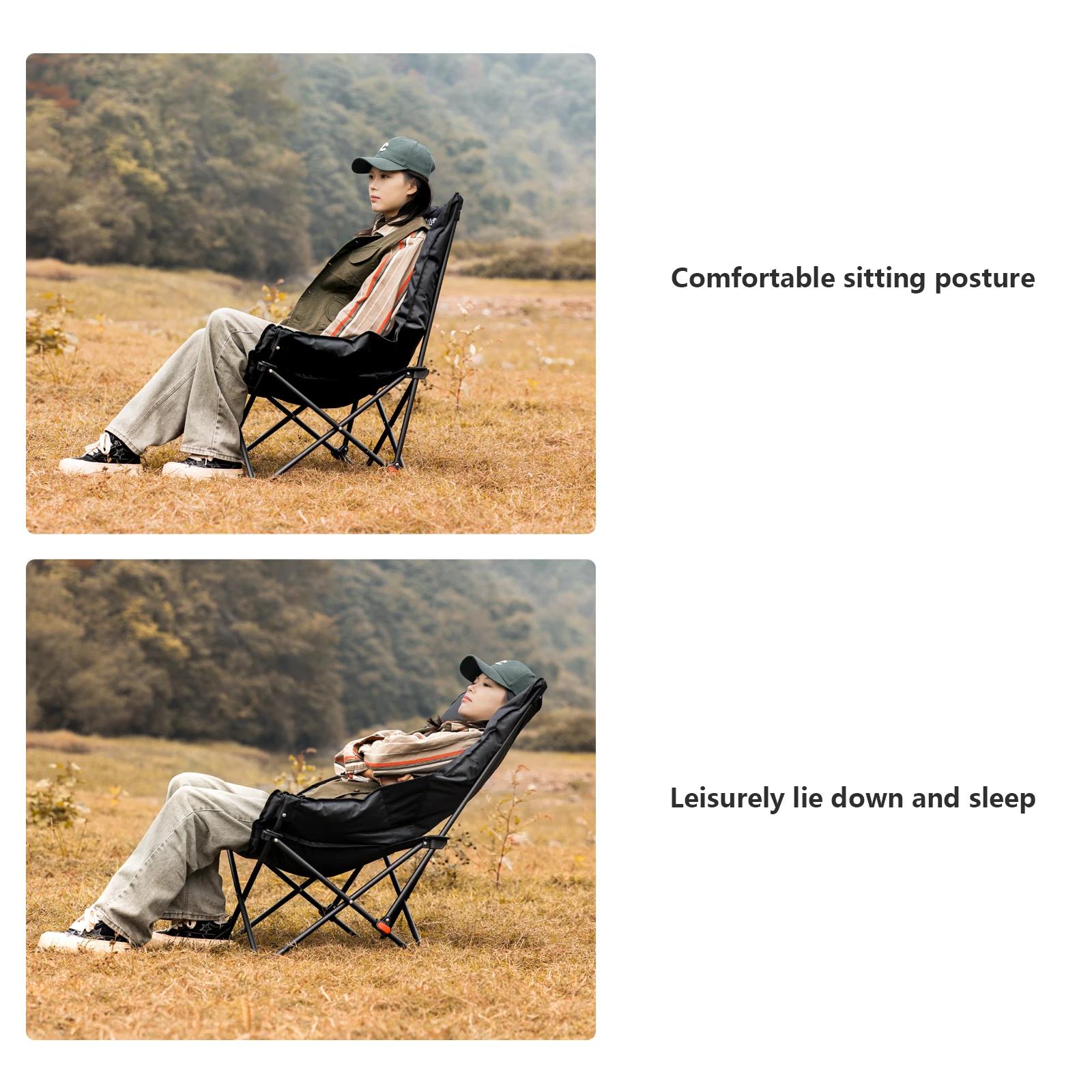 Chaise lune de camping pliable à dossier haut - Réglable pour pêche, randonnée et pique-nique