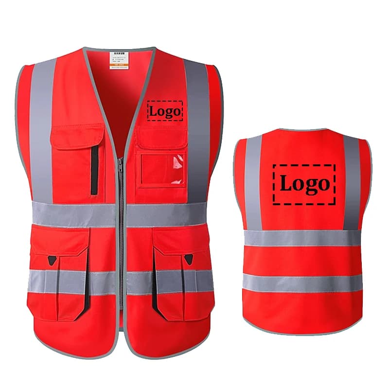 Veste travail haute visibilité pêche - Logo personnalisé poche zip - Construction routes berges