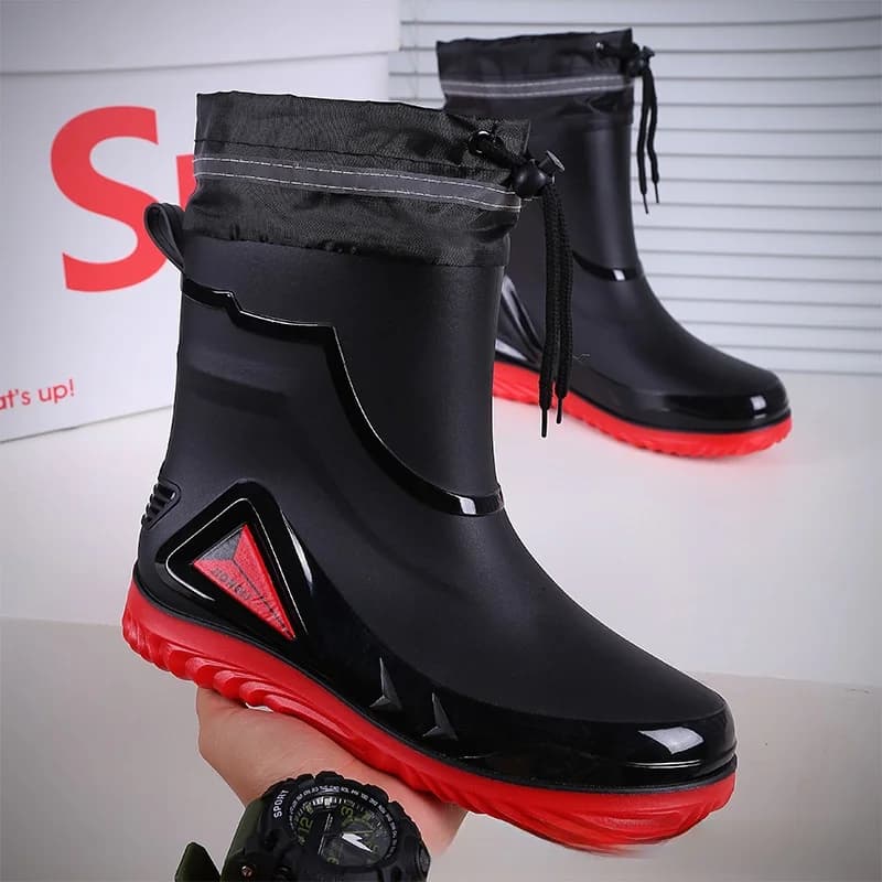Bottes mi-mollet style coréen doublées polaire antidérapantes pour pêche et travail extérieur hommes