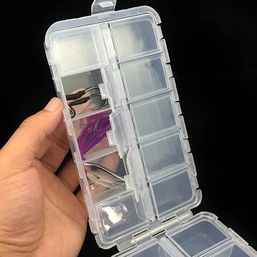 Boîte de pêche transparente 20 compartiments - Coffret rangement leurres et appâts 16.5x10x4cm
