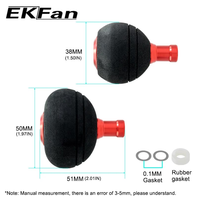 Poignées EVA EKfan 38/50mm avec roulements pour moulinet pêche, compatibles SHIMANO DAIWA, axe 4mm pour customisation