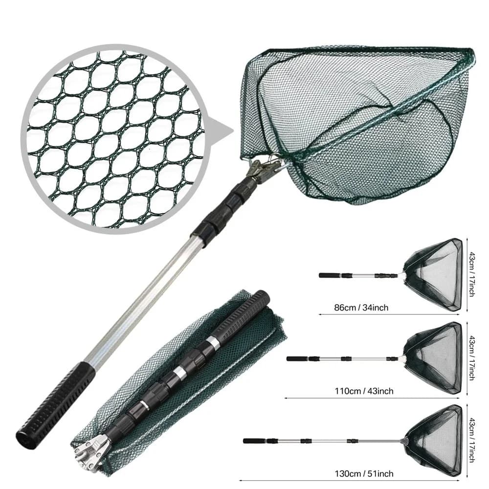 Épuisette aluminium télescopique durable extensible 190cm - Filet pliable sécurité capture poissons