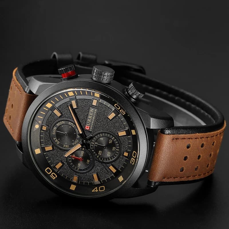 Montre bracelet cuir étanche homme CURREN 8250 affichage minimaliste trois aiguilles style casual business