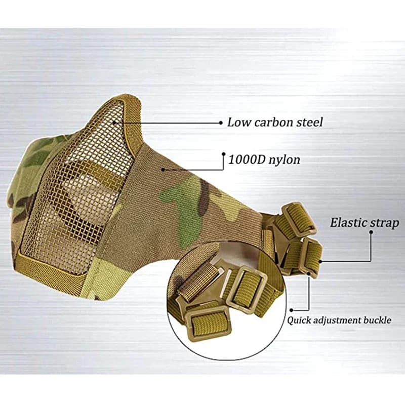 Masque facial tactique camouflage demi-visage maillage métal pêche chasse airsoft protection