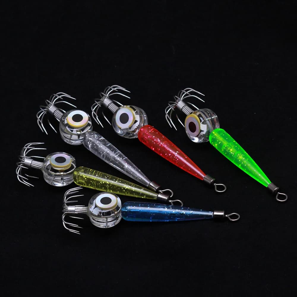 Hameçon calmar lumineux LED avec accessoires parapluie pour pêche mer octopus flash sous-marin