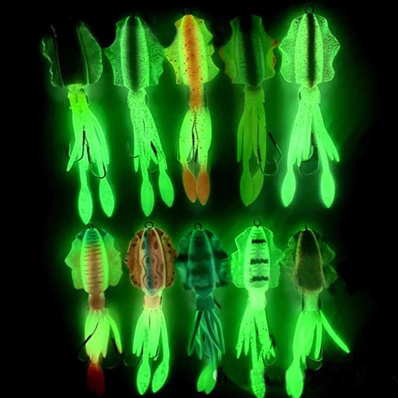 Leurre souple calmar lumineux UV 60g ZUKIBO pour pêche en mer profonde et trolling bateau