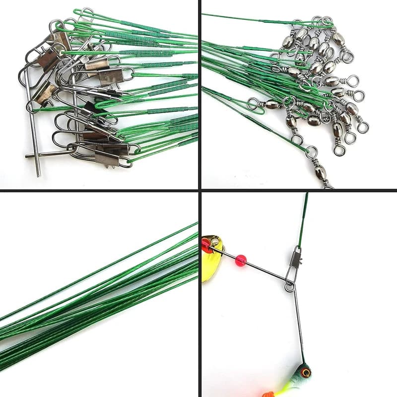 Bas de ligne anti-morsure acier 100 pièces - Avec émerillon pour pêche carnassiers et gros poissons