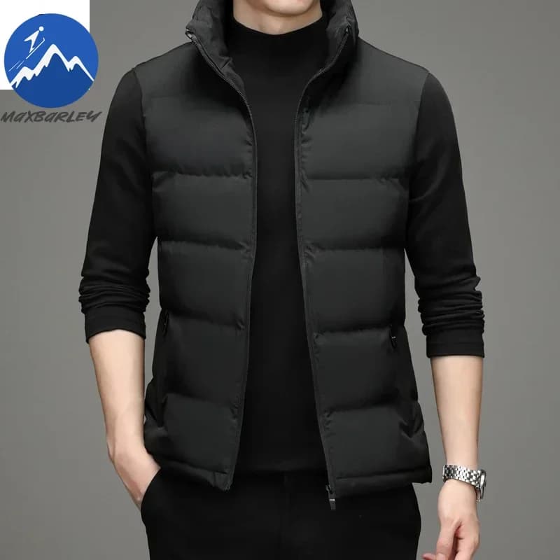 Veste hiver 2025 sans manches homme chaude et légère coupe-vent doublure coton col montant