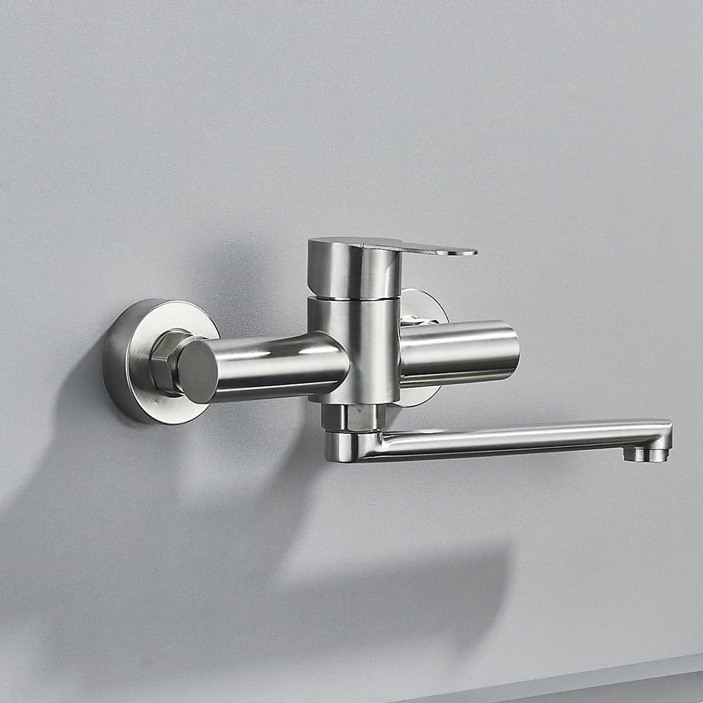 Robinet de cuisine mural noir 360° rotation bec unique mitigeur nickel brossé eau chaude froide pêche