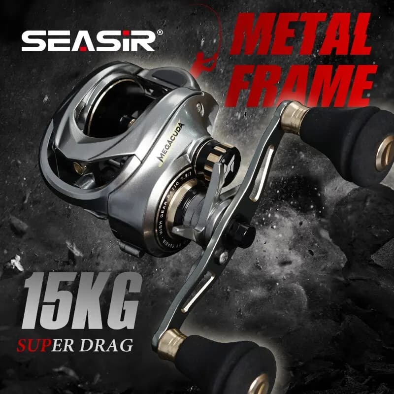 Seasir Megacuda Baitcasting Reel Drag 15KG Deep Spool 6.5:1 Aluminum Frame Carbo