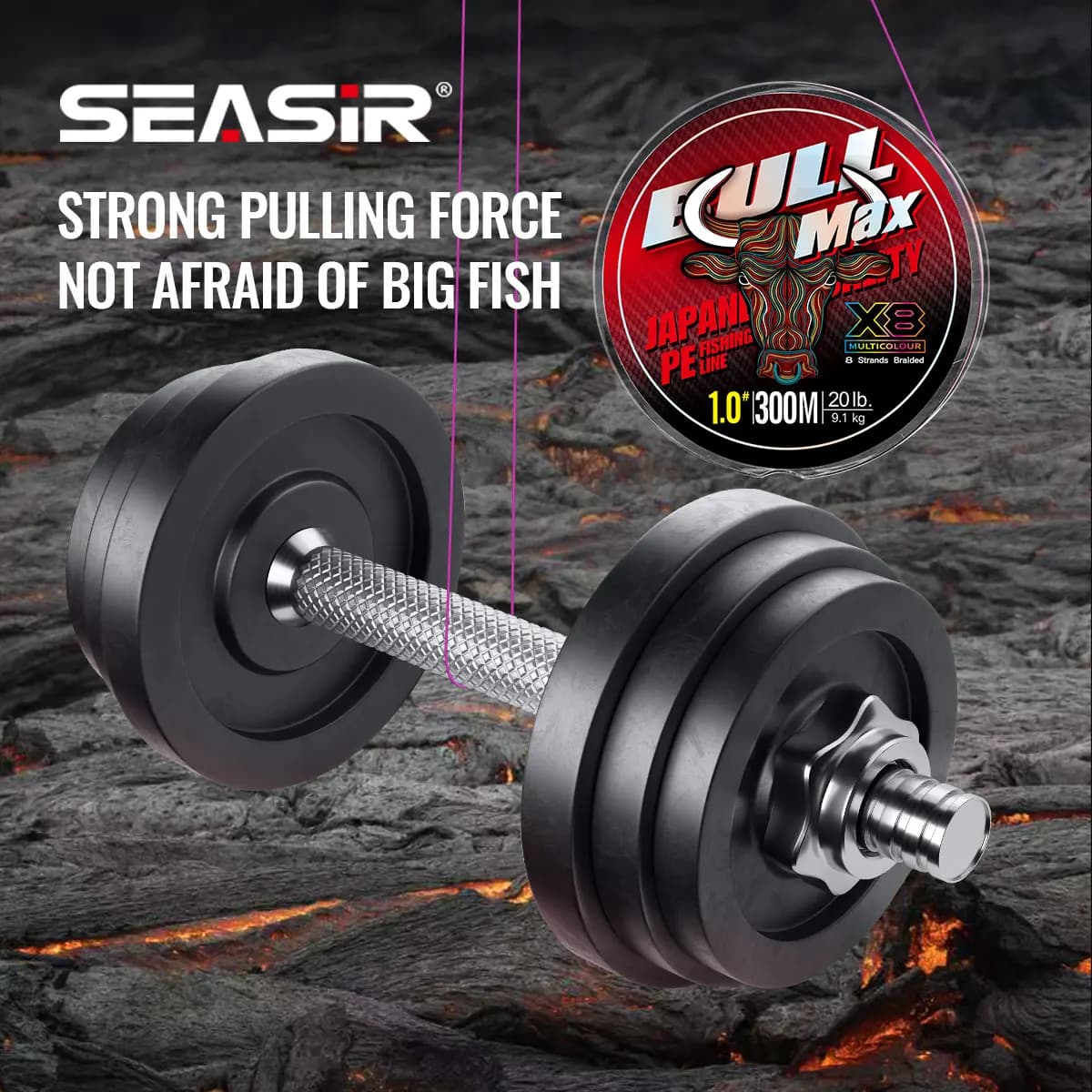 Ligne de Pêche Tressée Seasir Bull Max X8 Haute Résistance 15-70LB 300M pour Pêche en Mer