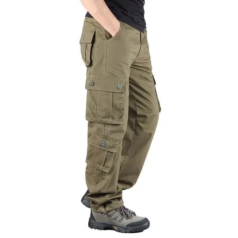 Pantalon cargo droit ample coton pur multi-poches pêche printemps été automne homme