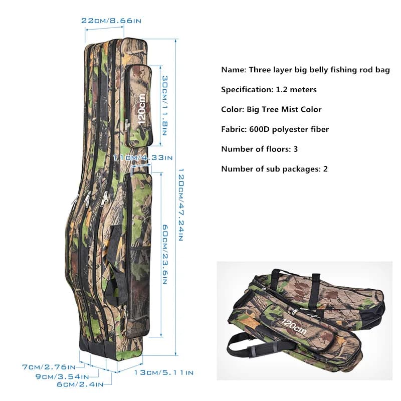 Sac de pêche mer pliable 3 couches 1.2m/1.5m à double bretelles pour cannes et outils