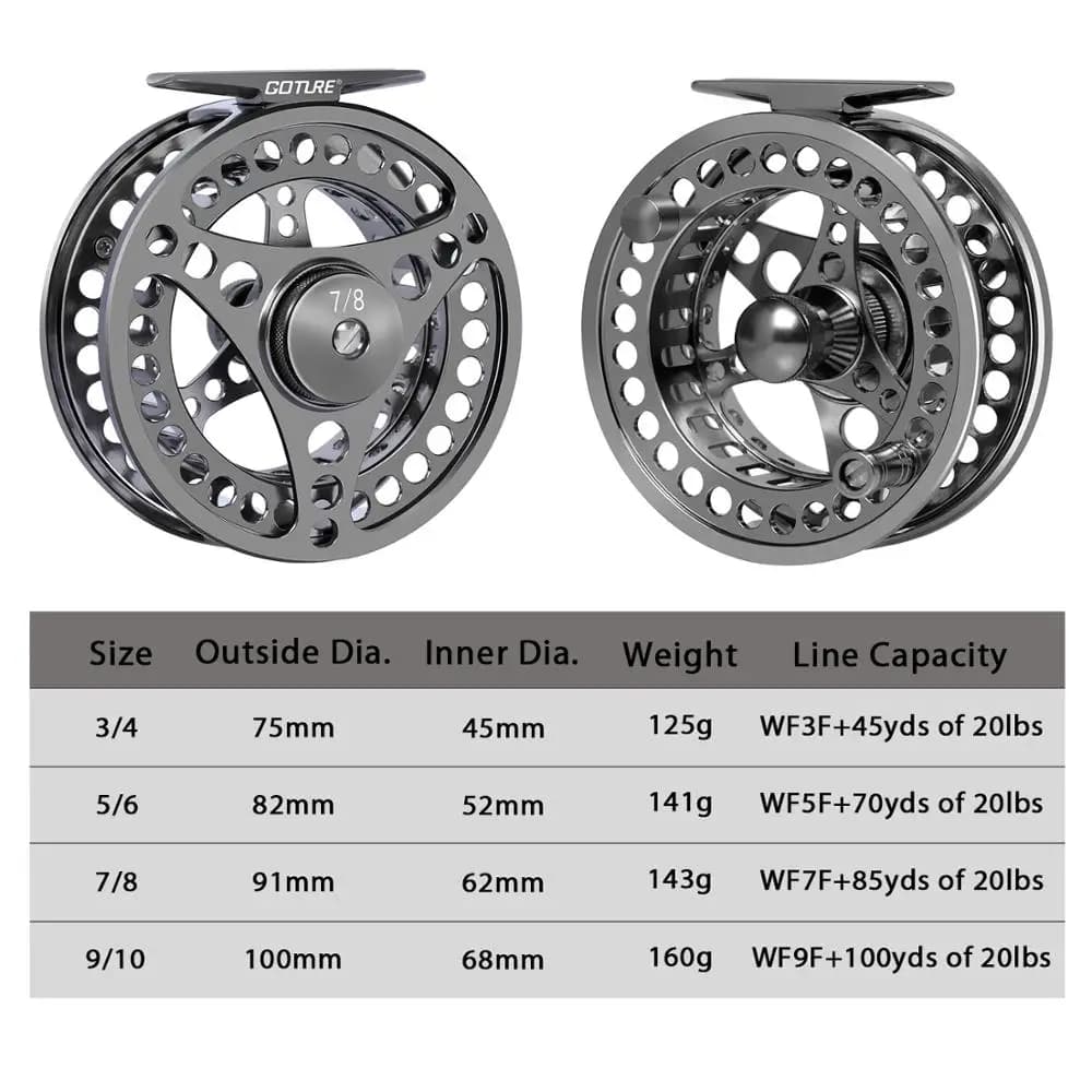Moulinet de pêche à la mouche Goture CNC aluminium 2+1BB pour truite carpe soie 3/4 à 9/10 manivelle gauche droite